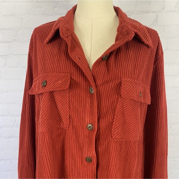 Alfred Dunner L Ribbed Super Soft Red Orange Button Up Shirt Jacket Shacket - Picture 3 of 9